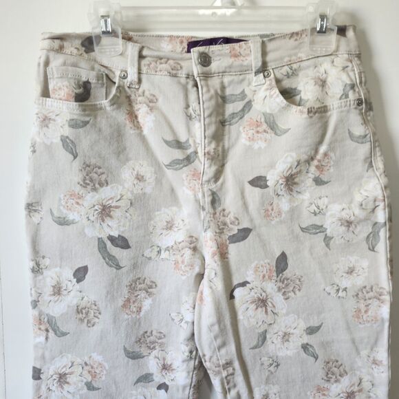 Gloria Vanderbilt Amanda Capri Jeans Floral Beige Stretch Denim Womens 8 - Picture 3 of 12